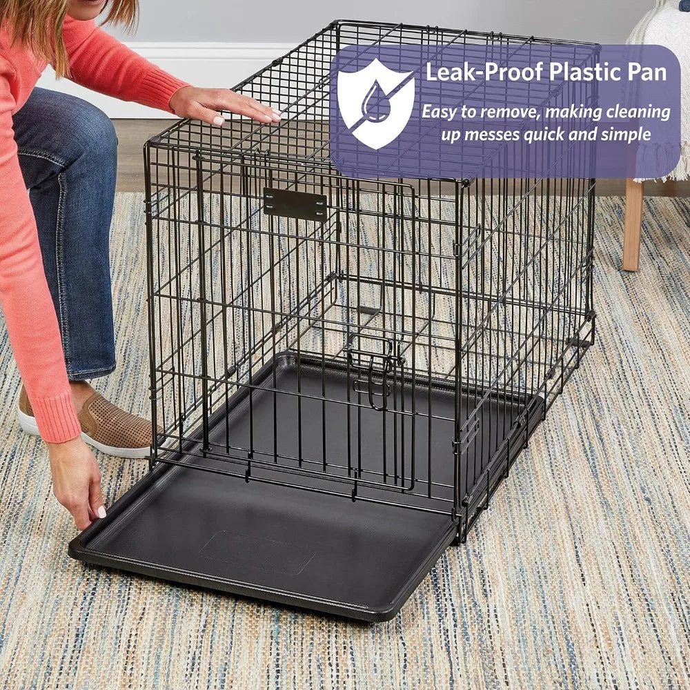 Dog Crate with Divider Panel, Leak-Proof Tray & Secure Latches – Metal Wire Kennel for Small Breeds