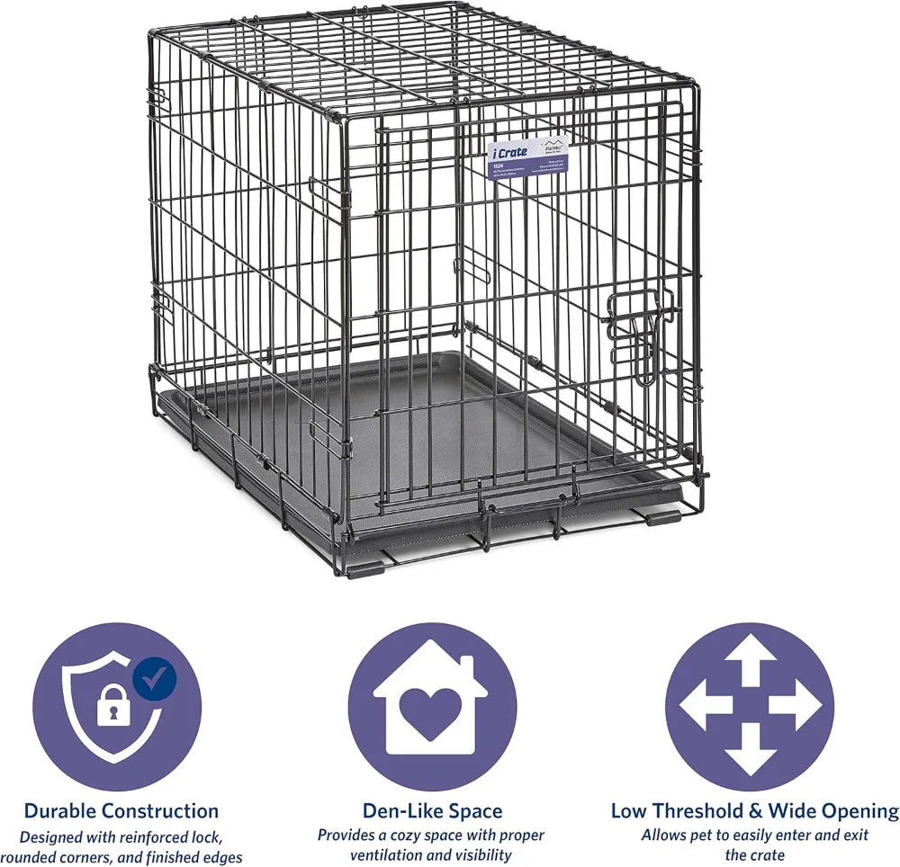 Dog Crate with Divider Panel, Leak-Proof Tray & Secure Latches – Metal Wire Kennel for Small Breeds
