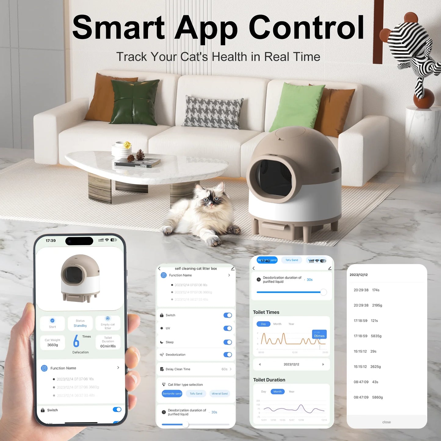 Litter Box,Self Cleaning Cat Litter Box , Smart Automatic Litter Box with Wifi APP Control, 69L Large Capacity with Extra Thick Waste Bags, Brown