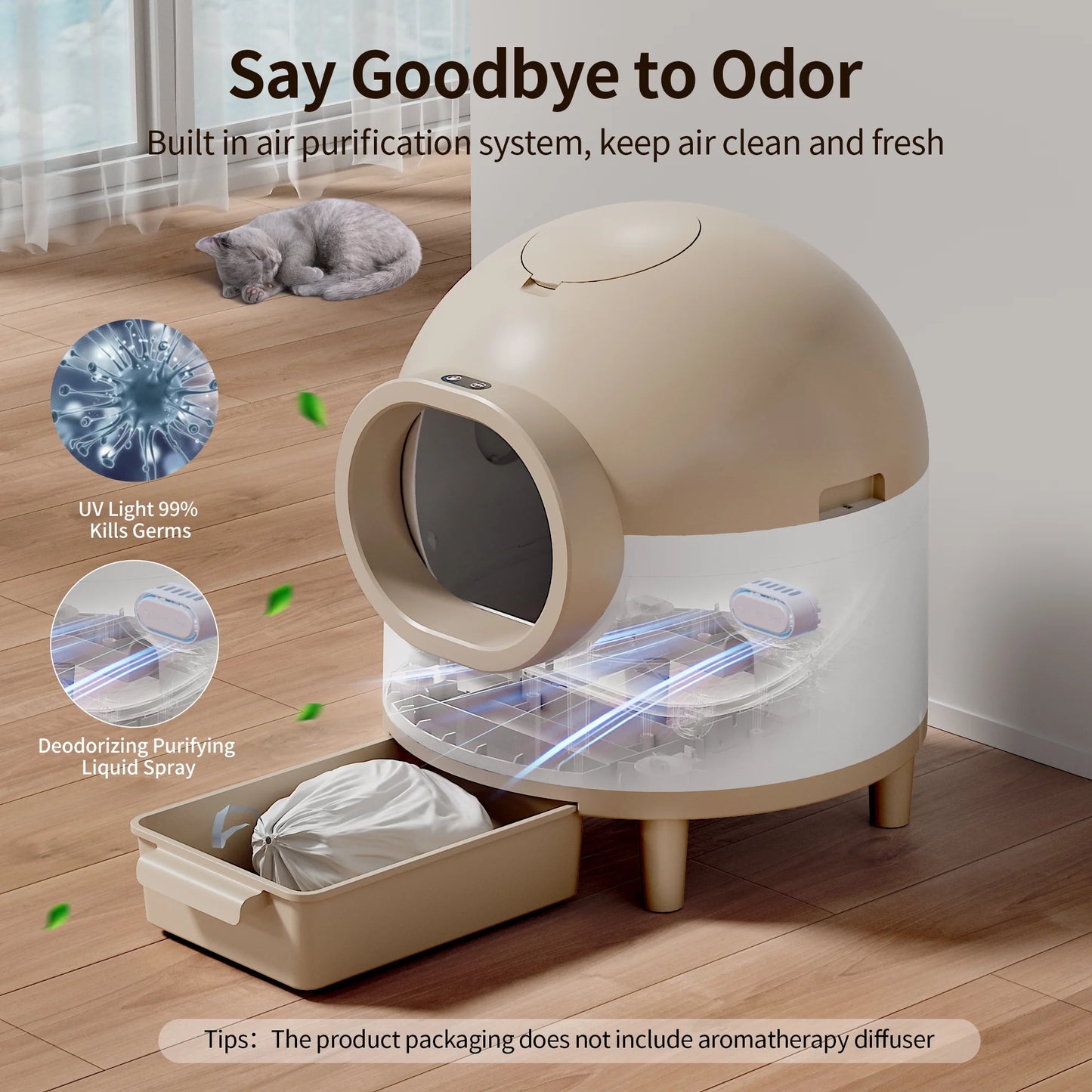 Litter Box,Self Cleaning Cat Litter Box , Smart Automatic Litter Box with Wifi APP Control, 69L Large Capacity with Extra Thick Waste Bags, Brown