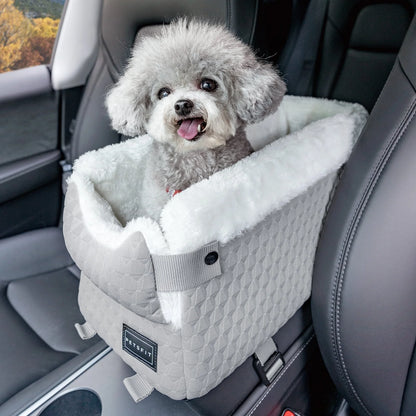 Dog Car Seats for Small Dogs,Washable Cushion, Small Dog Car Seat with Upgraded Safety Tethers, Center Console Dog Car Seat (Light Grey)