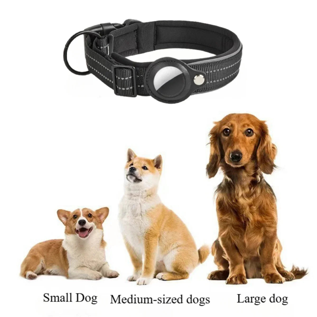 AirTag Dog Collars, Reflective Dog Collars, Padded Dog Collars, AirTag Holder Collars, Adjustable Pet Collars for Small Medium & Large Dogs
