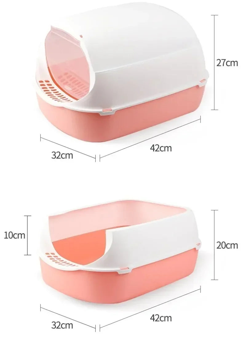 Cat Litter Box (Semi-enclosed & Splashproof) Cat Tray, Kitty Toilet
