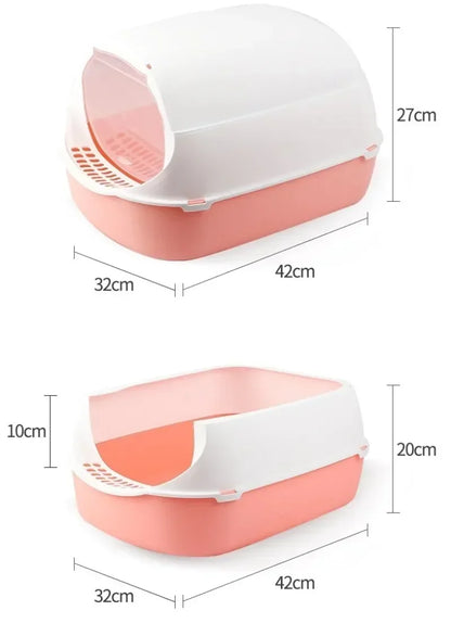 Cat Litter Box (Semi-enclosed & Splashproof) Cat Tray, Kitty Toilet