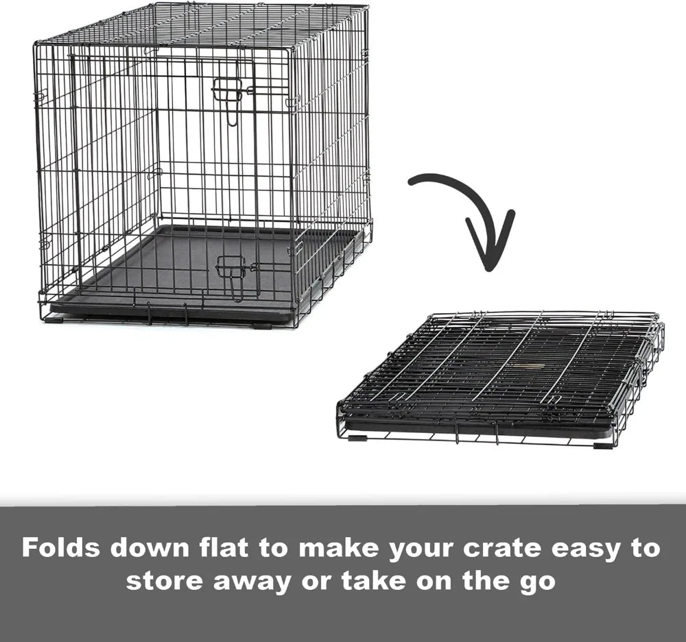 Door Folding Metal 30-Inch Dog Crate, Enhanced Security, Includes Leak-Proof Pan & Divider Pane