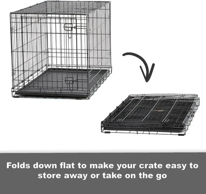 Door Folding Metal 30-Inch Dog Crate, Enhanced Security, Includes Leak-Proof Pan & Divider Pane