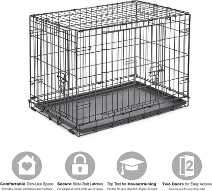 Door Folding Metal 30-Inch Dog Crate, Enhanced Security, Includes Leak-Proof Pan & Divider Pane