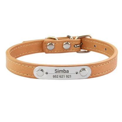 Personalized Dog Collar Name Carved ID Anti-lost Solid PU Leather Collar For Small Medium Large Dogs