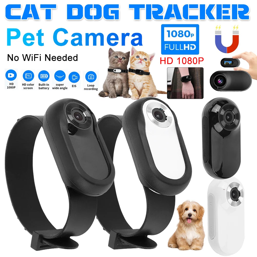 HD 1080P Wireless Collar Camera No WiFi Needed Dog Cat Pet Camera Collar Mini Body Cam Video Records For Cats Dogs Birthday Gift