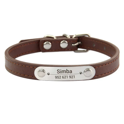Personalized Dog Collar Name Carved ID Anti-lost Solid PU Leather Collar For Small Medium Large Dogs