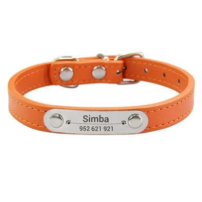 Personalized Dog Collar Name Carved ID Anti-lost Solid PU Leather Collar For Small Medium Large Dogs