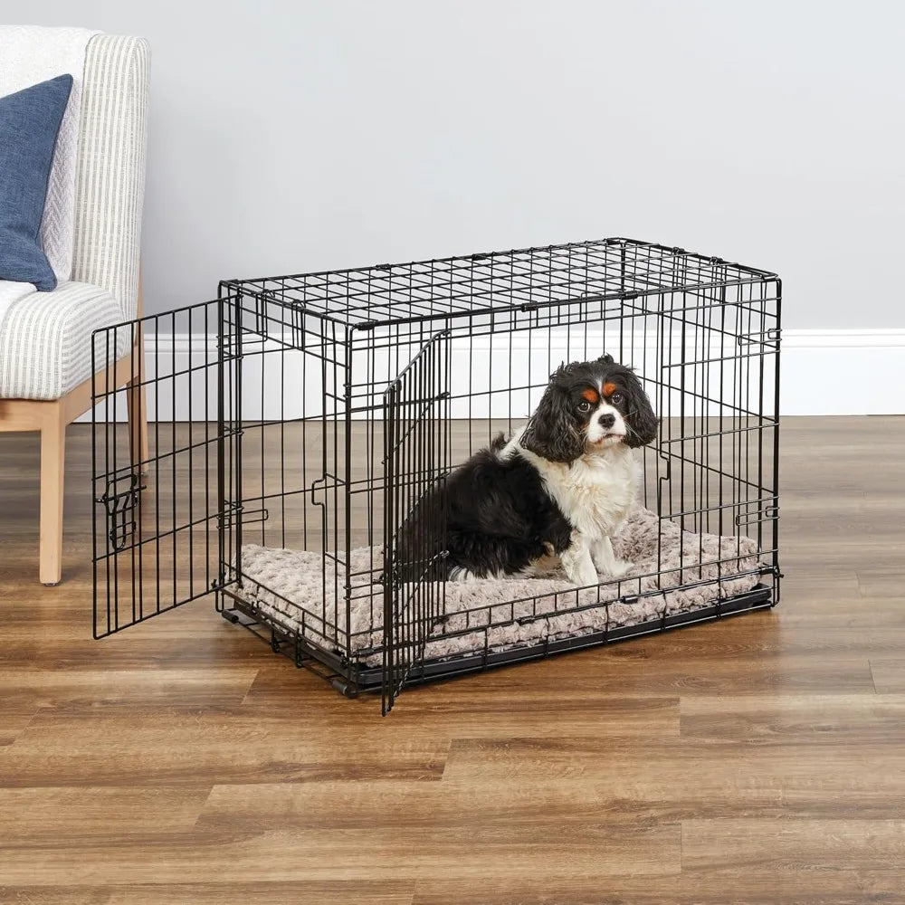 Door Folding Metal 30-Inch Dog Crate, Enhanced Security, Includes Leak-Proof Pan & Divider Pane