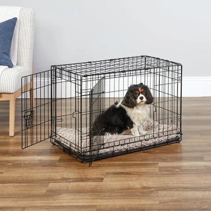 Door Folding Metal 30-Inch Dog Crate, Enhanced Security, Includes Leak-Proof Pan & Divider Pane
