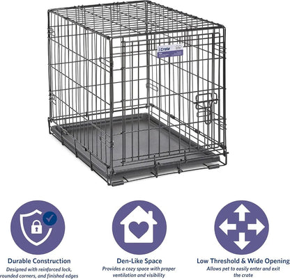 Dog Crate with Divider Panel, Leak-Proof Tray & Secure Latches – Metal Wire Kennel for Small Breeds