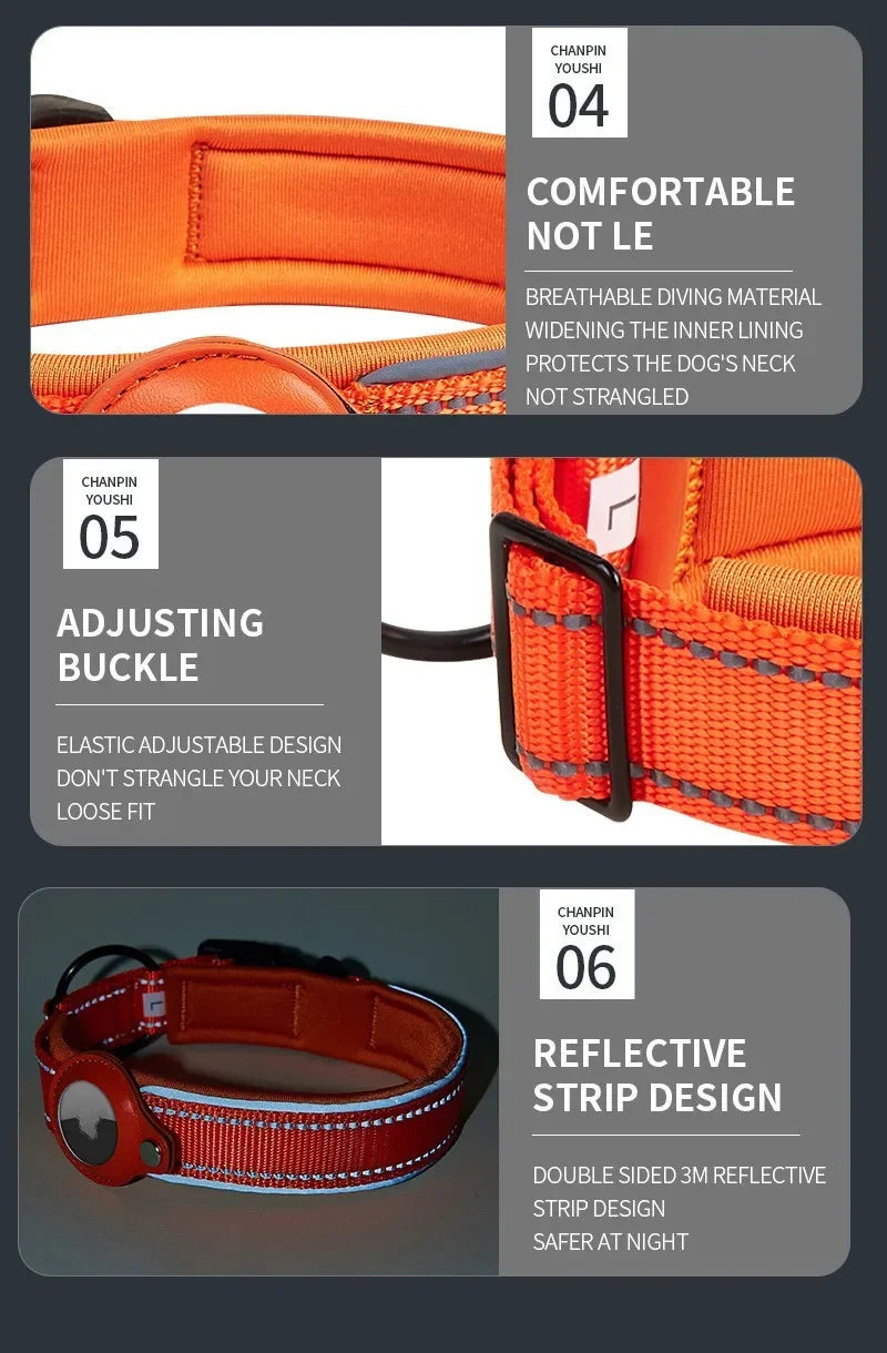 AirTag Dog Collars, Reflective Dog Collars, Padded Dog Collars, AirTag Holder Collars, Adjustable Pet Collars for Small Medium & Large Dogs