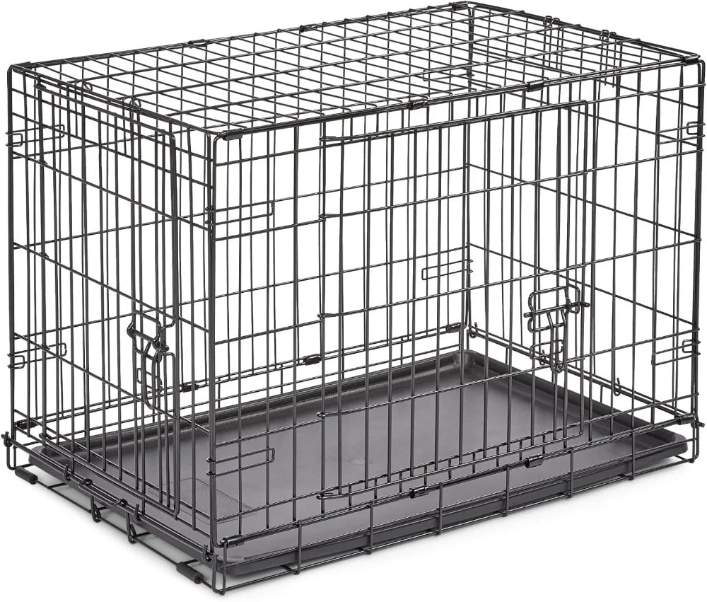 Door Folding Metal 30-Inch Dog Crate, Enhanced Security, Includes Leak-Proof Pan & Divider Pane