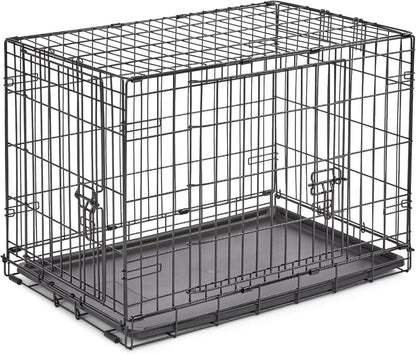 Door Folding Metal 30-Inch Dog Crate, Enhanced Security, Includes Leak-Proof Pan & Divider Pane