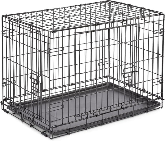 Door Folding Metal 30-Inch Dog Crate, Enhanced Security, Includes Leak-Proof Pan & Divider Pane