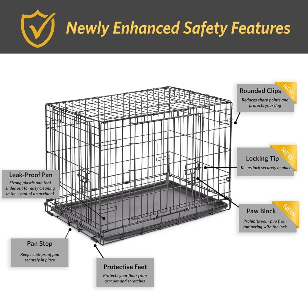Door Folding Metal 30-Inch Dog Crate, Enhanced Security, Includes Leak-Proof Pan & Divider Pane