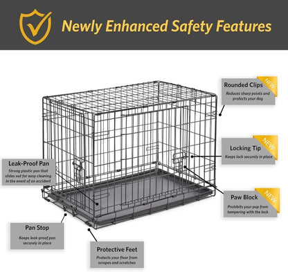 Door Folding Metal 30-Inch Dog Crate, Enhanced Security, Includes Leak-Proof Pan & Divider Pane