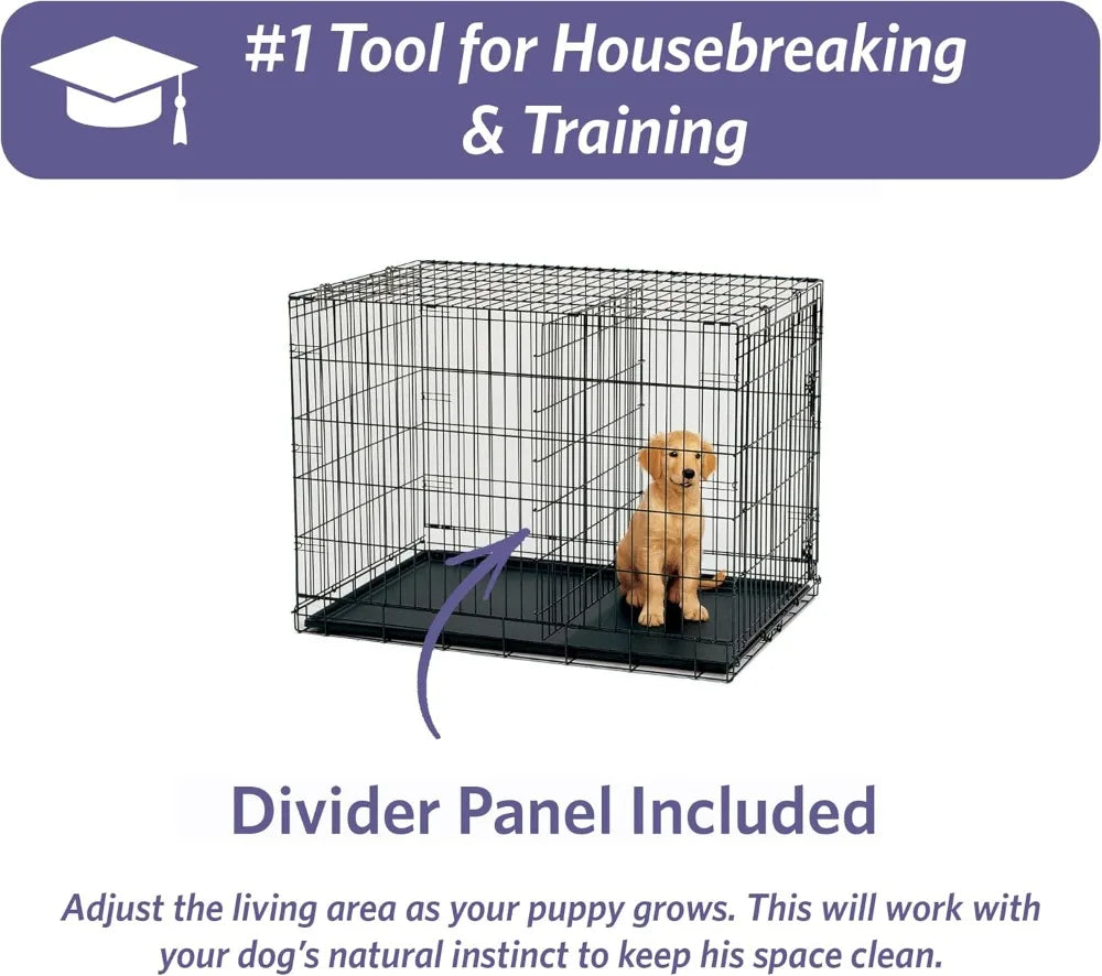 Dog Crate with Divider Panel, Leak-Proof Tray & Secure Latches – Metal Wire Kennel for Small Breeds