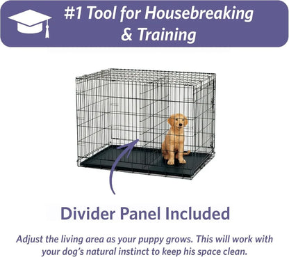 Dog Crate with Divider Panel, Leak-Proof Tray & Secure Latches – Metal Wire Kennel for Small Breeds