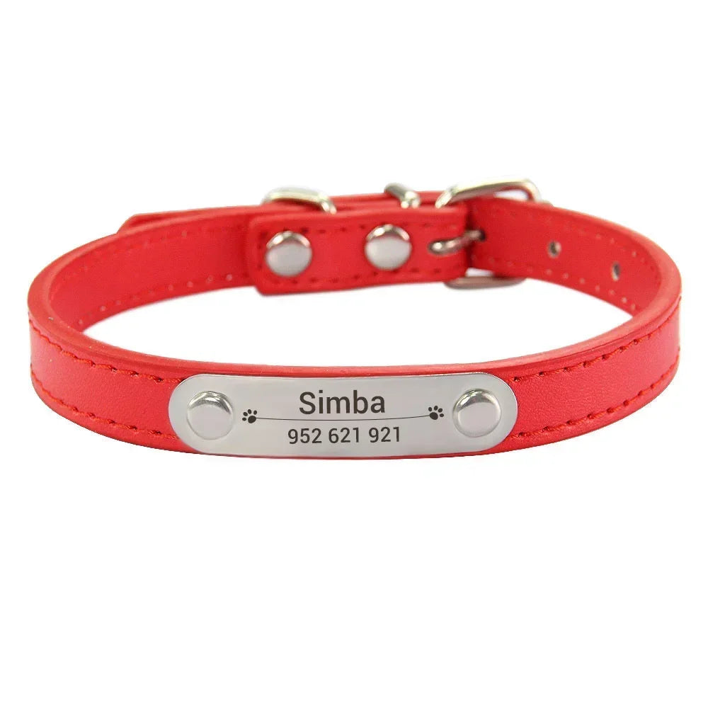 Personalized Dog Collar Name Carved ID Anti-lost Solid PU Leather Collar For Small Medium Large Dogs