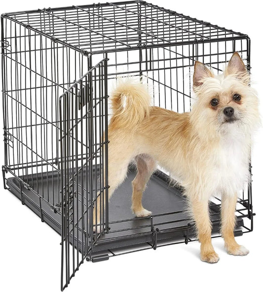Dog Crate with Divider Panel, Leak-Proof Tray & Secure Latches – Metal Wire Kennel for Small Breeds