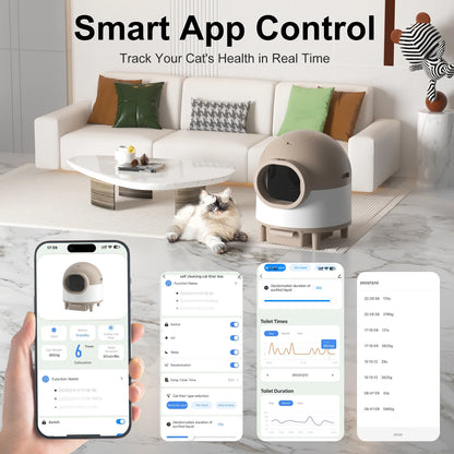 Litter Box,Self Cleaning Cat Litter Box , Smart Automatic Litter Box with Wifi APP Control, 69L Large Capacity with Extra Thick Waste Bags, Brown